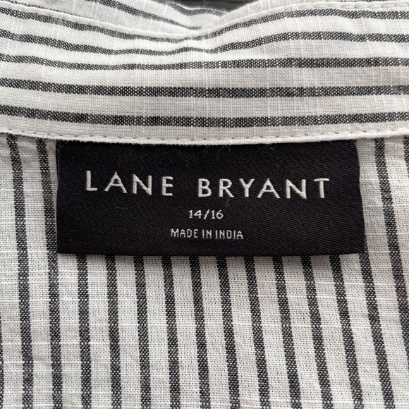 LANE BRYANT Size 14/16 Split Neck Striped Peasant Style Blouse 100% Cotton - Picture 5 of 7